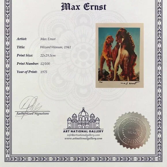 Max Ernst Hand Signed Print - Wizard Woman 12/100 - COA & +$3,500 USD Appraisal